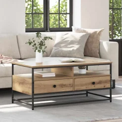 vidaXL Salontafel Artisanaal eiken 100 x 51 x 45 cm Bewerkt hout