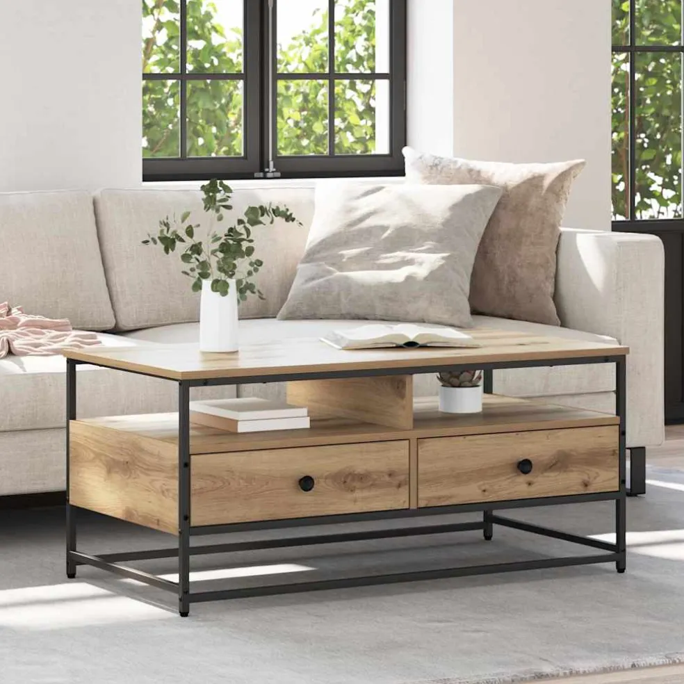 vidaXL Salontafel Artisanaal eiken 100 x 51 x 45 cm Bewerkt hout