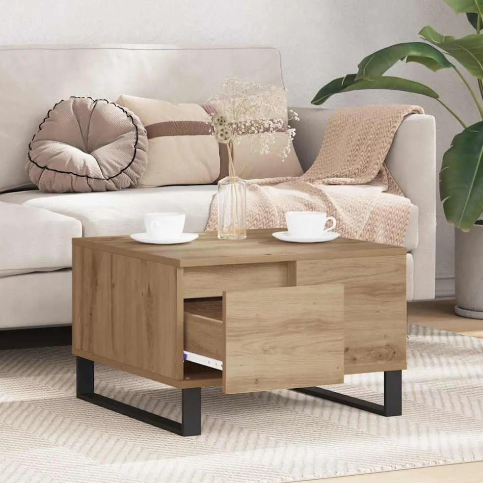 vidaXL Salontafel Artisan Eiken 55 x 55 x 36,5 cm Bewerkt hout