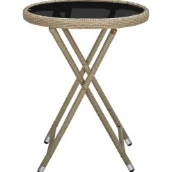 vidaXL Salontafel 60 cm poly rattan en gehard glas beige