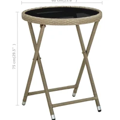vidaXL Salontafel 60 cm poly rattan en gehard glas beige