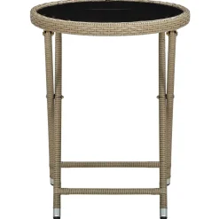 vidaXL Salontafel 60 cm poly rattan en gehard glas beige
