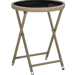 vidaXL Salontafel 60 cm poly rattan en gehard glas beige