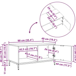 vidaXL Salontafel Hoogglans wit 90 x 49 x 46 cm Bewerkt hout