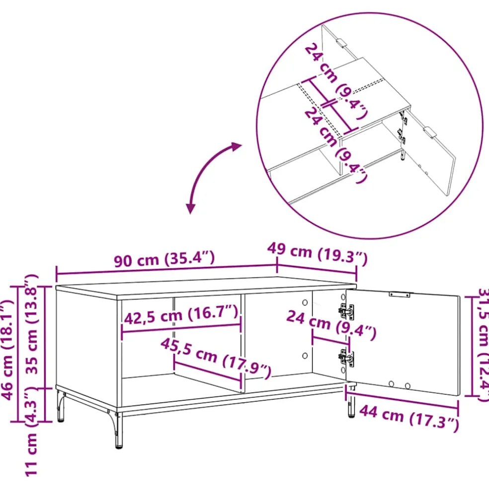 vidaXL Salontafel Hoogglans wit 90 x 49 x 46 cm Bewerkt hout