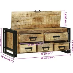vidaXL Salontafel met lade Bruin 90 x 50 x 38 cm Massief Mango Hout