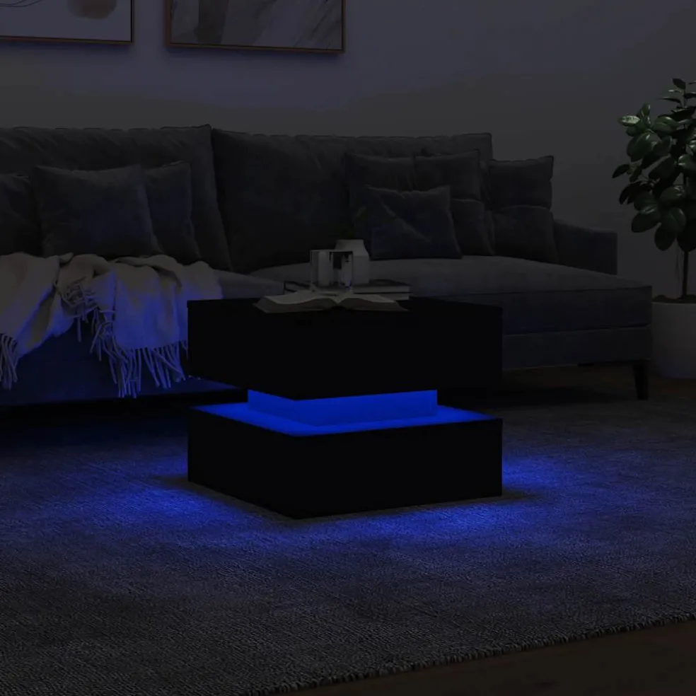 vidaXL Salontafel met LED-verlichting 50x50x40 cm zwart