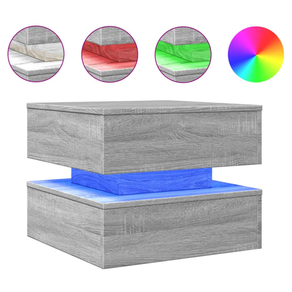 vidaXL Salontafel met LED-verlichting 50x50x40 cm grijs sonoma eiken