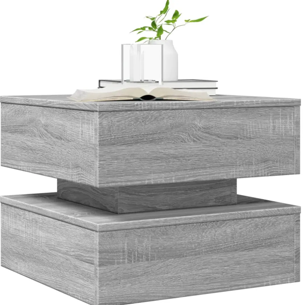 vidaXL Salontafel met LED-verlichting 50x50x40 cm grijs sonoma eiken