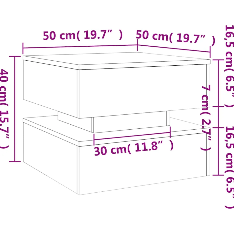 vidaXL Salontafel met LED-verlichting 50x50x40 cm grijs sonoma eiken
