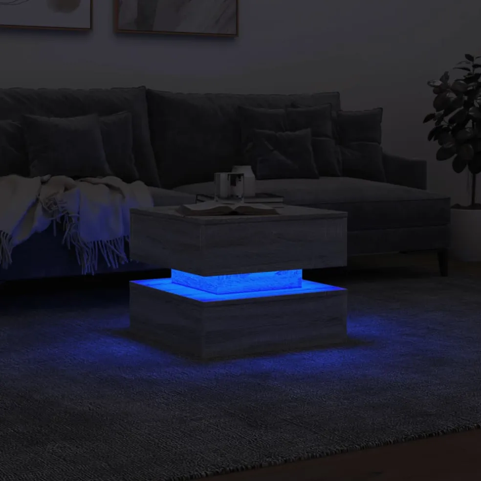 vidaXL Salontafel met LED-verlichting 50x50x40 cm grijs sonoma eiken