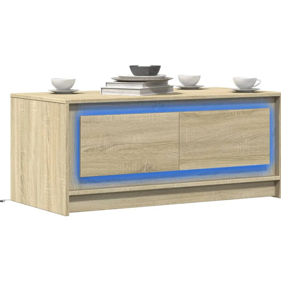 vidaXL Salontafel met LED-verlichting bewerkt hout sonoma eikenkleurig