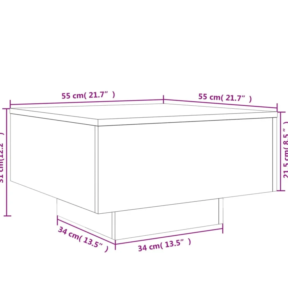 vidaXL Salontafel met LED-verlichting 55x55x31 cm betongrijs