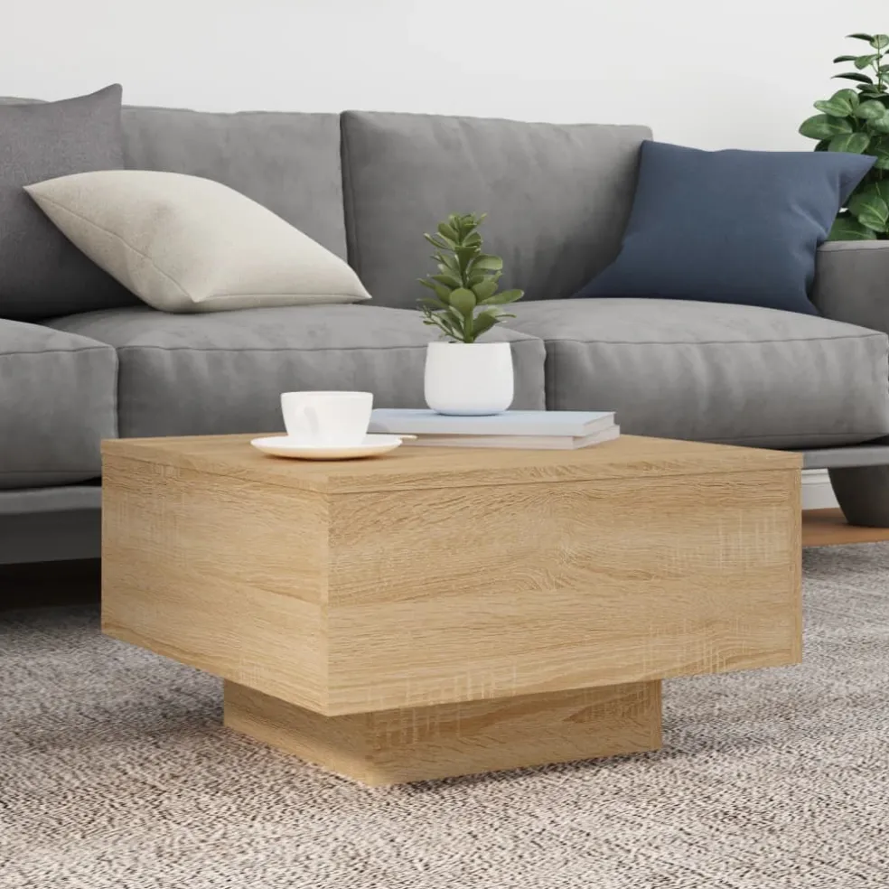 vidaXL Salontafel met LED-verlichting 55x55x31 cm sonoma eikenkleurig