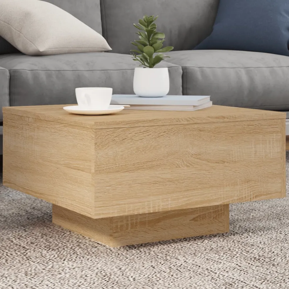 vidaXL Salontafel met LED-verlichting 55x55x31 cm sonoma eikenkleurig