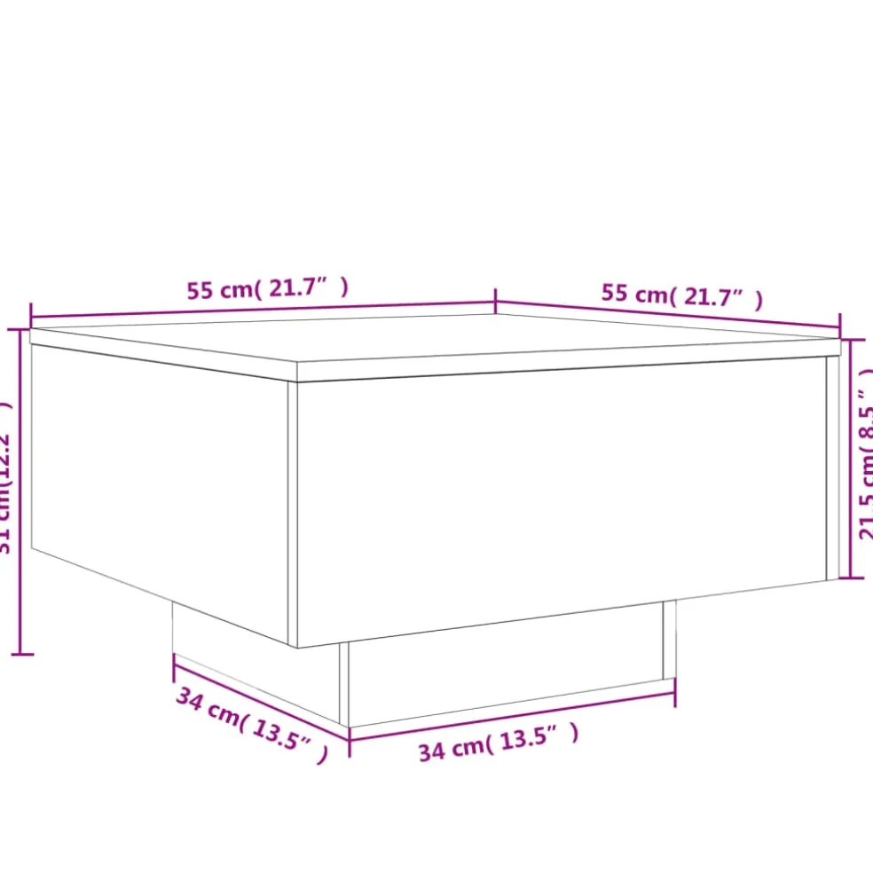 vidaXL Salontafel met LED-verlichting 55x55x31 cm sonoma eikenkleurig