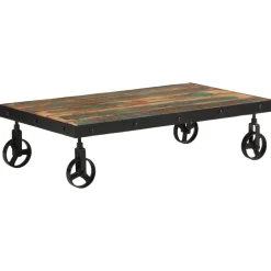vidaXL Salontafel met wieltjes 100x55x26 cm massief gerecycled hout