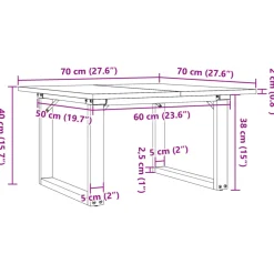 vidaXL Salontafel O-frame 70x70x40 cm massief grenenhout en staal