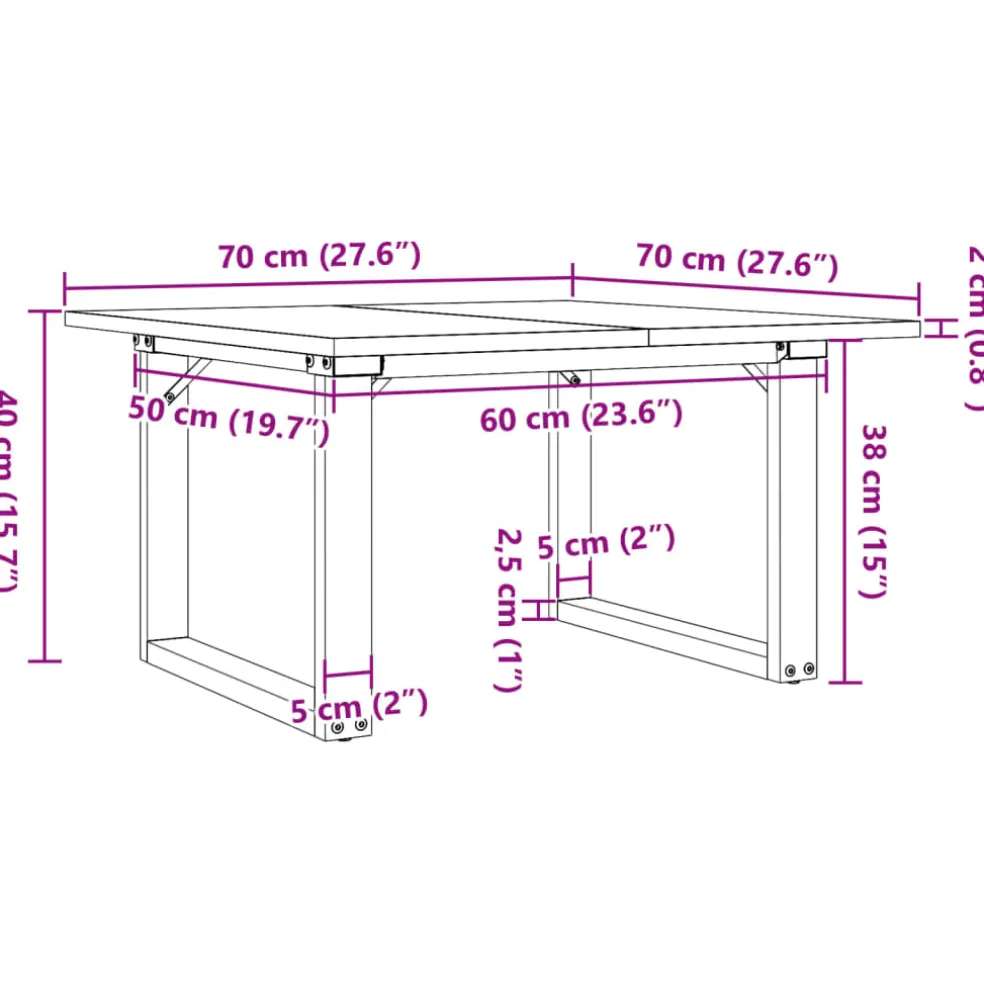 vidaXL Salontafel O-frame 70x70x40 cm massief grenenhout en staal