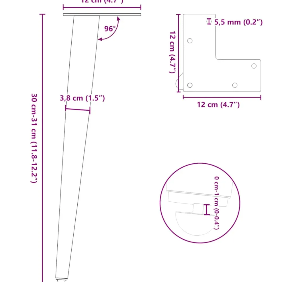 vidaXL Salontafelpoten conische vorm 4 st 30-31 cm staal antraciet