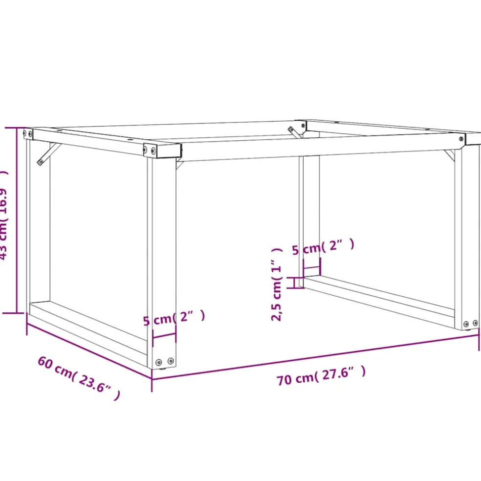 vidaXL Salontafelpoten O-frame 70x60x43 cm staal