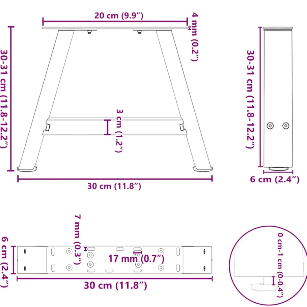 vidaXL Salontafelpoten 2 st A-vormig 30x(30-31) cm staal zwart