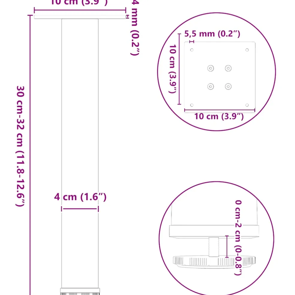 vidaXL Salontafelpoten 4 st 30-32 cm staal wit