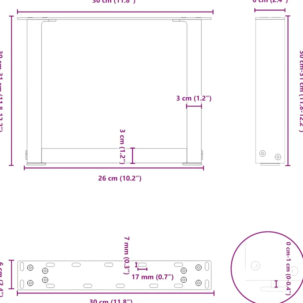 vidaXL Salontafelpoten 2 st U-vormig 30x(30-31) cm staal zwart