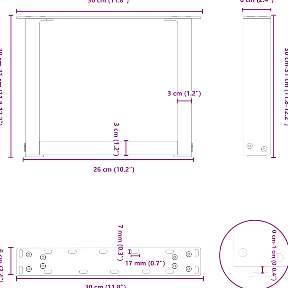 vidaXL Salontafelpoten 2 st U-vormig 30x(30-31) cm staal wit