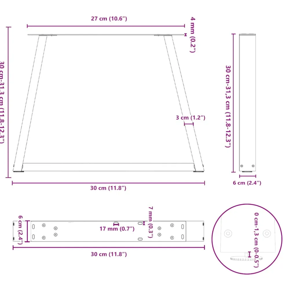 vidaXL Salontafelpoten 2 st V-vormig 30x(30-31,3) cm staal zwart