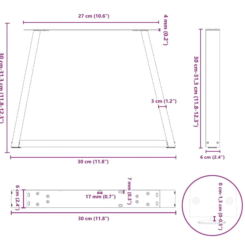 vidaXL Salontafelpoten 2 st V-vormig 30x(30-31,3) cm staal antraciet