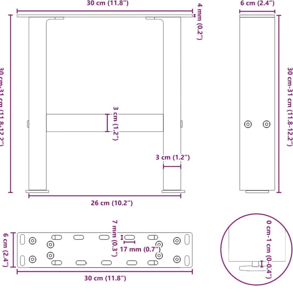 vidaXL Salontafelpoten 2 st 30x(30-31) cm staal zwart