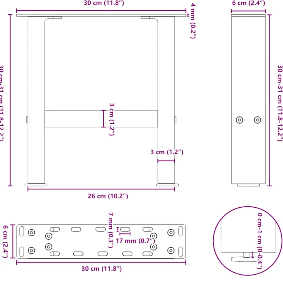 vidaXL Salontafelpoten 2 st 30x (30-31) cm staal naturel staal