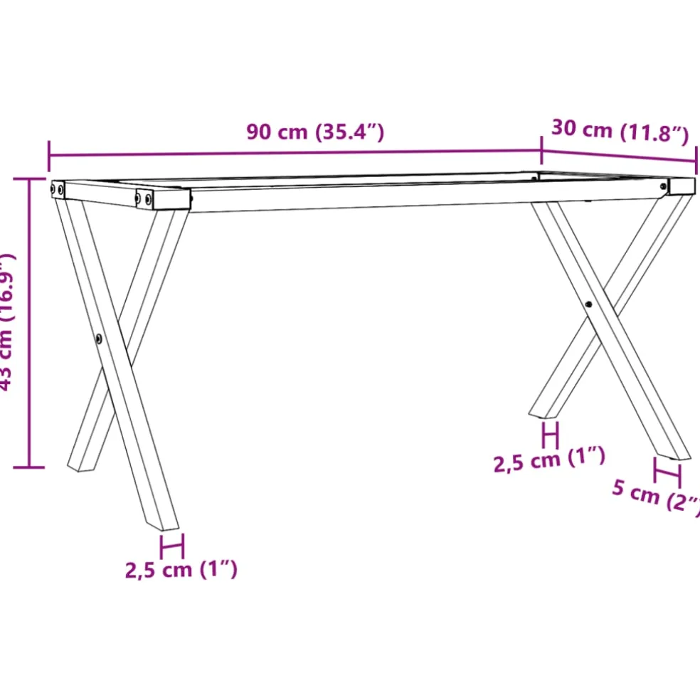 vidaXL Salontafelpoten X-frame 90x30x43 cm staal