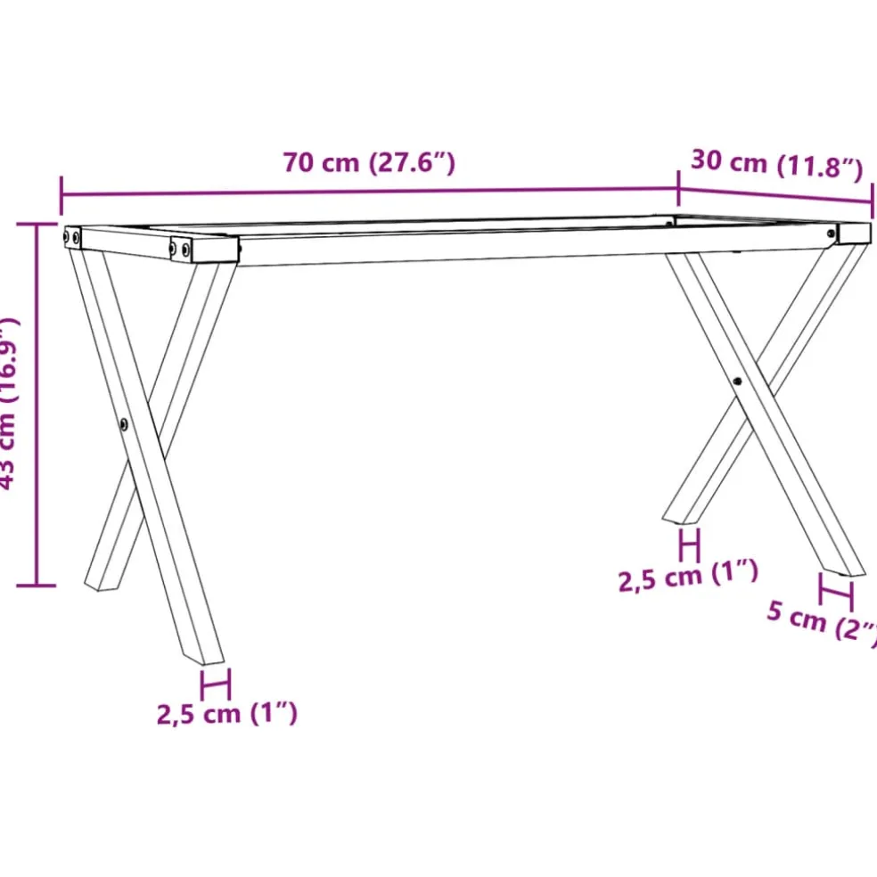 vidaXL Salontafelpoten X-frame 70x30x43 cm staal
