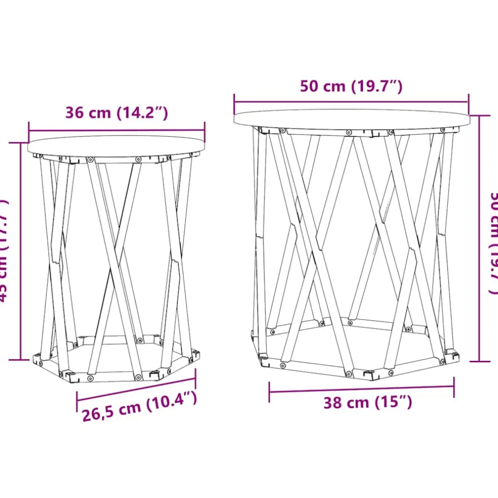 vidaXL Salontafel 2 st Gerookt eiken 50 x 50 x 50 cm