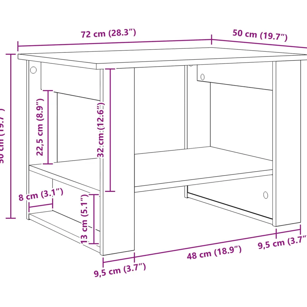 vidaXL Salontafel Wit 72 x 50 x 50 cm Bewerkt hout
