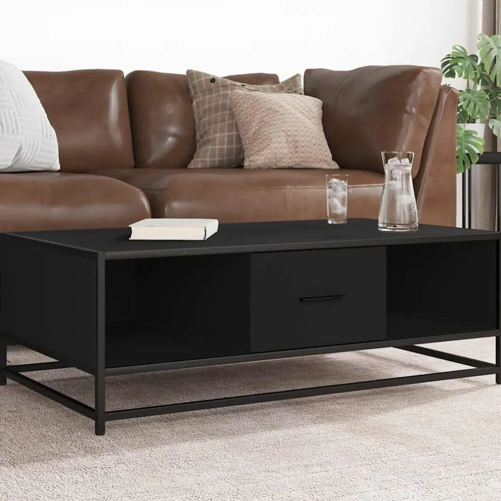 vidaXL Salontafel 100x57x35 cm bewerkt hout en metaal zwart