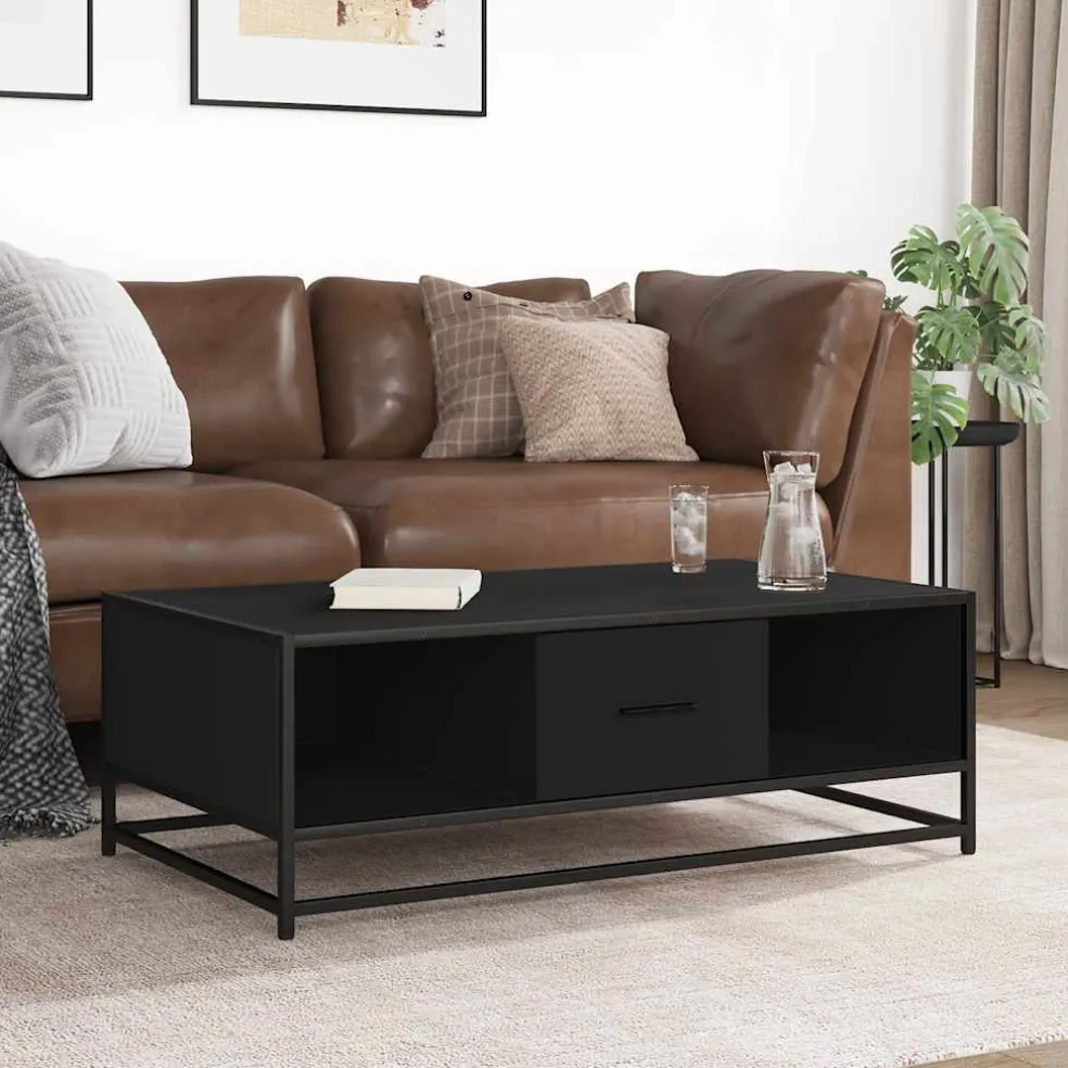 vidaXL Salontafel 100x57x35 cm bewerkt hout en metaal zwart