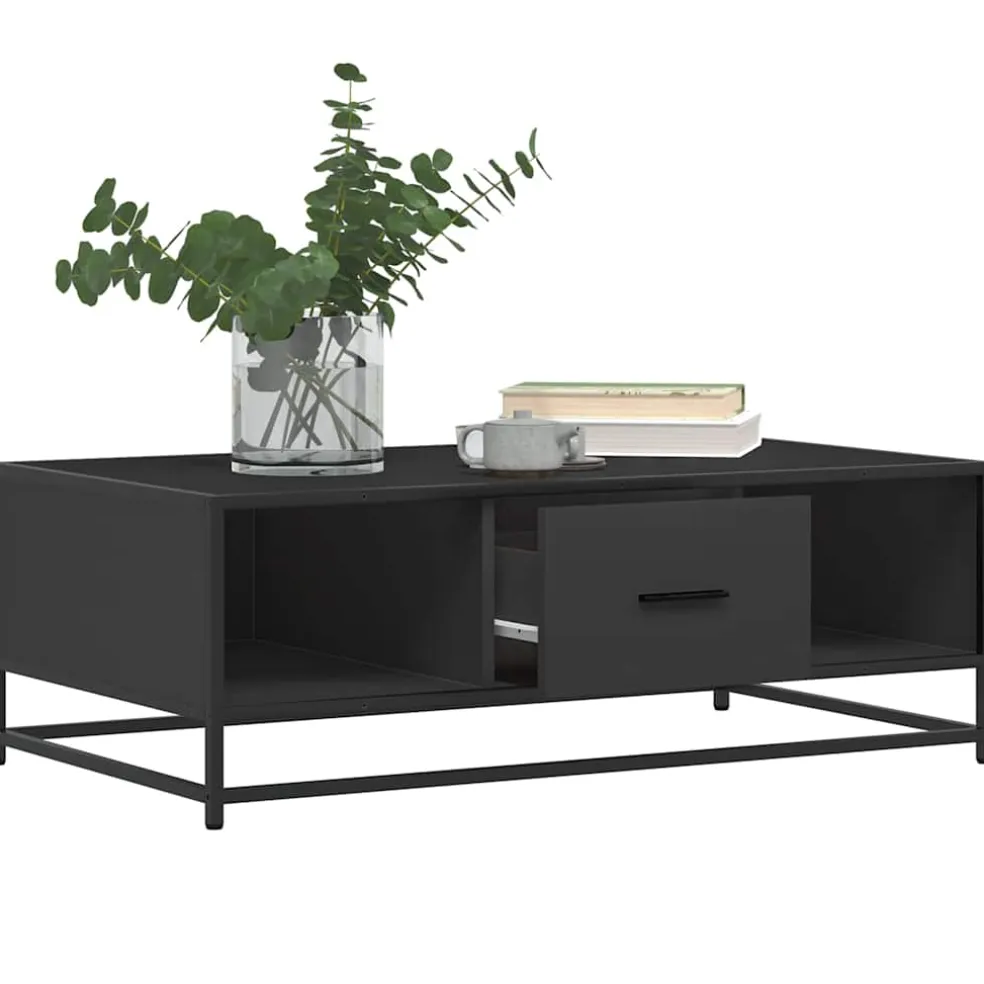 vidaXL Salontafel 100x57x35 cm bewerkt hout en metaal zwart
