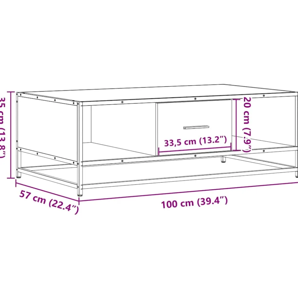vidaXL Salontafel 100x57x35 cm bewerkt hout en metaal zwart