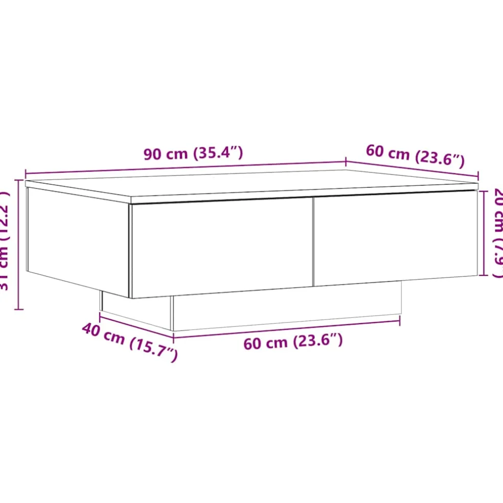vidaXL Salontafel 90x60x31 cm bewerkt hout artisanaal eikenkleurig