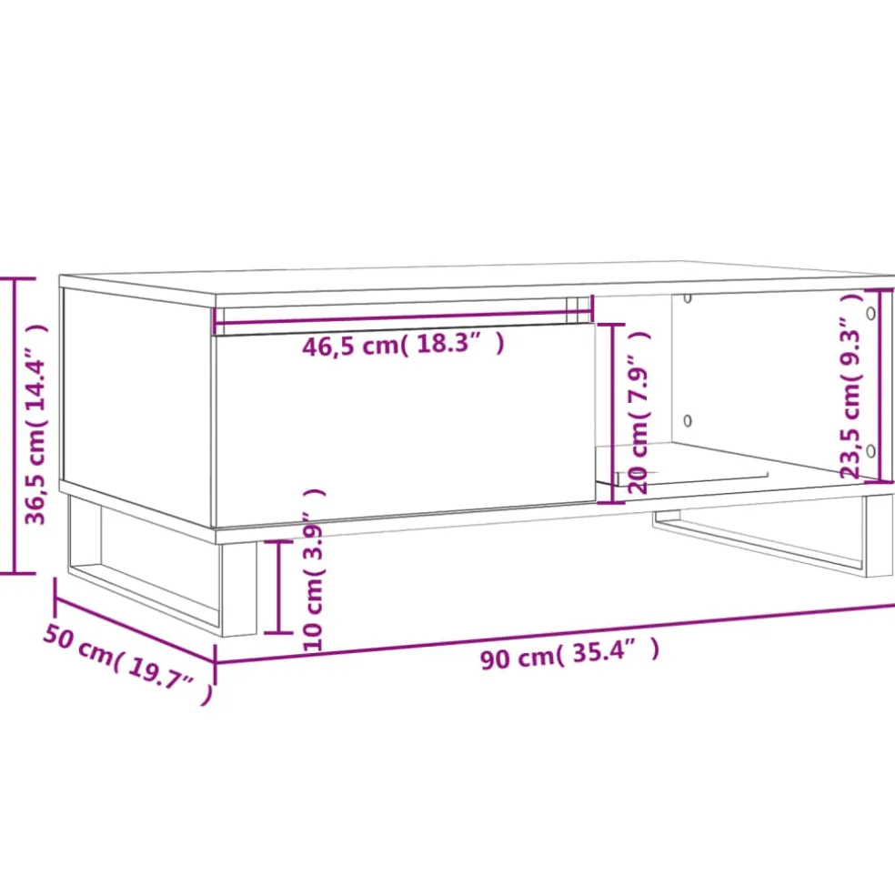 vidaXL Salontafel 90x50x36,5 cm bewerkt hout sonoma eikenkleurig