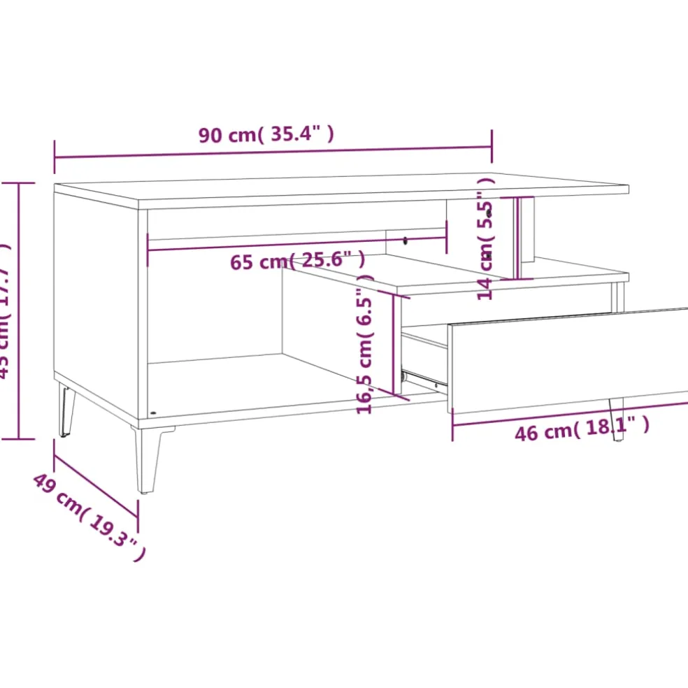 vidaXL Salontafel 90x49x45 cm bewerkt hout sonoma eikenkleurig