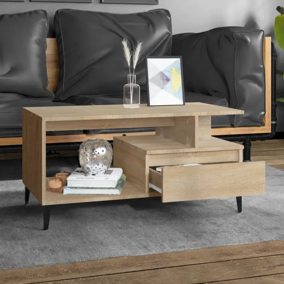 vidaXL Salontafel 90x49x45 cm bewerkt hout sonoma eikenkleurig