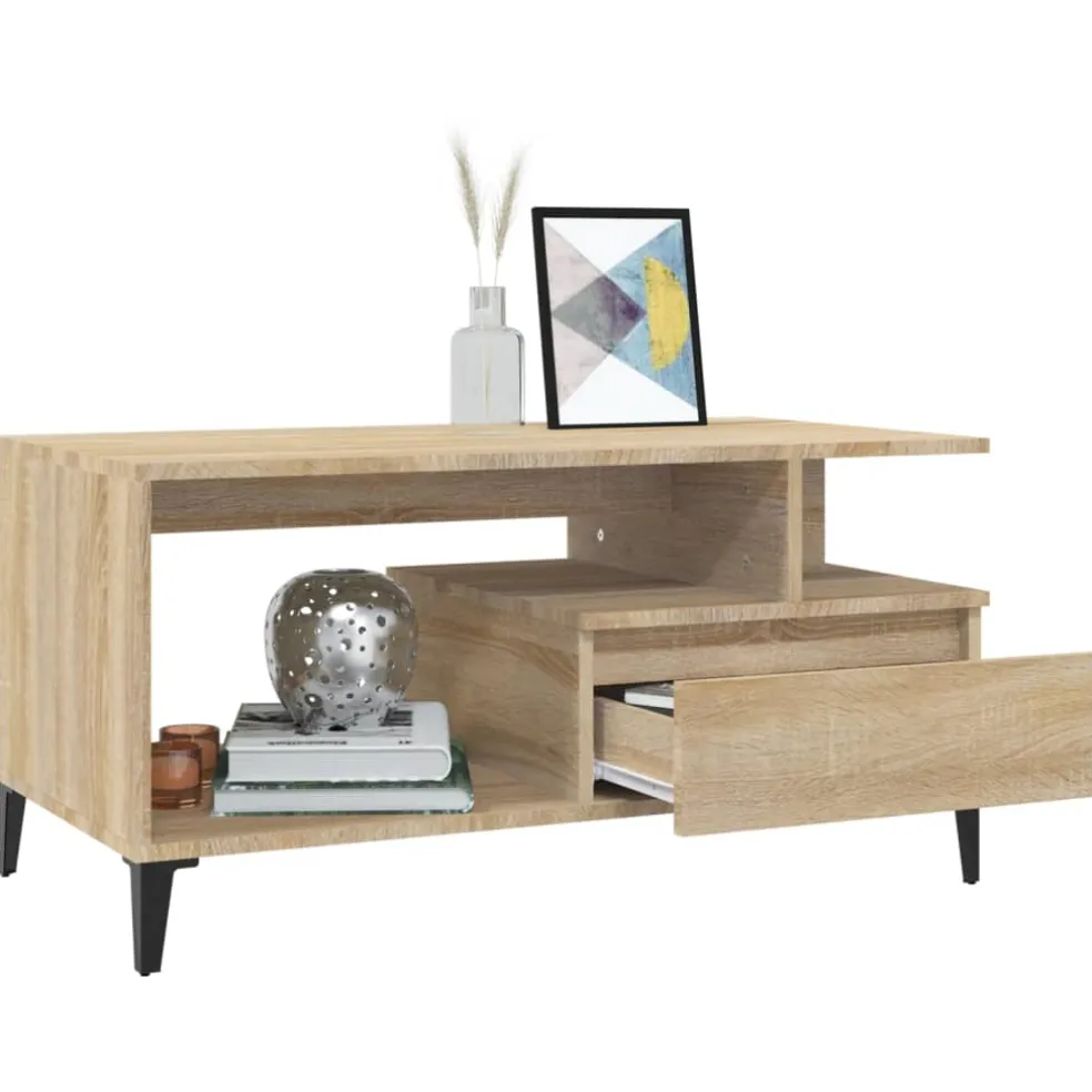 vidaXL Salontafel 90x49x45 cm bewerkt hout sonoma eikenkleurig