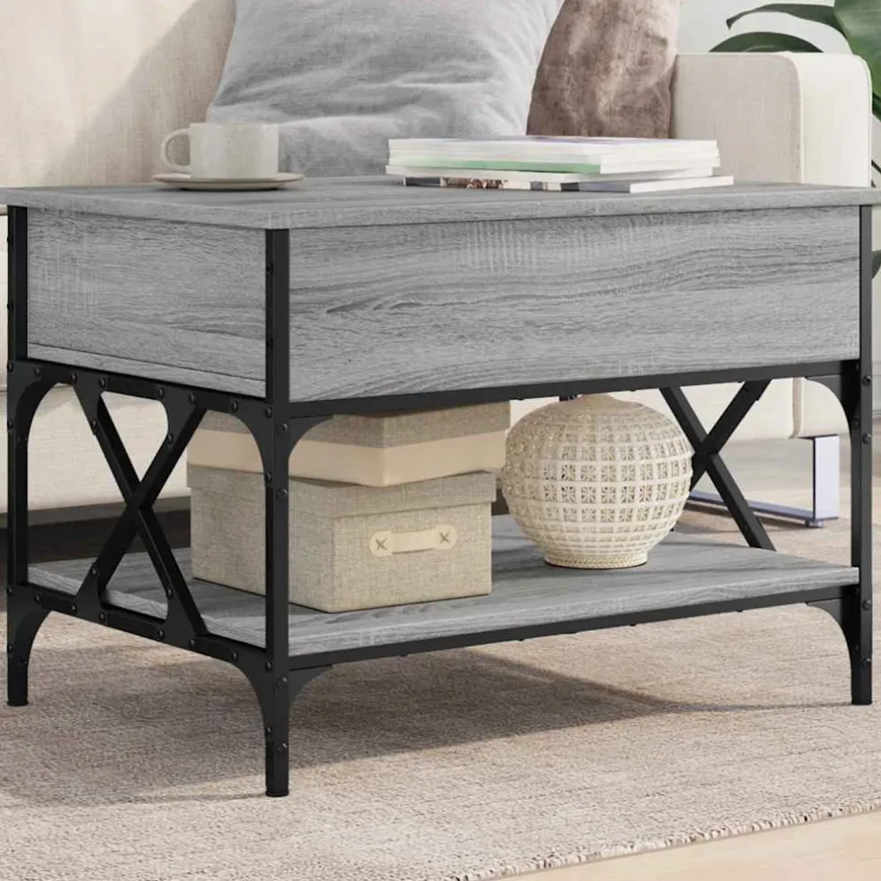 vidaXL Salontafel 70x50x50 cm bewerkt hout en metaal grijs sonoma