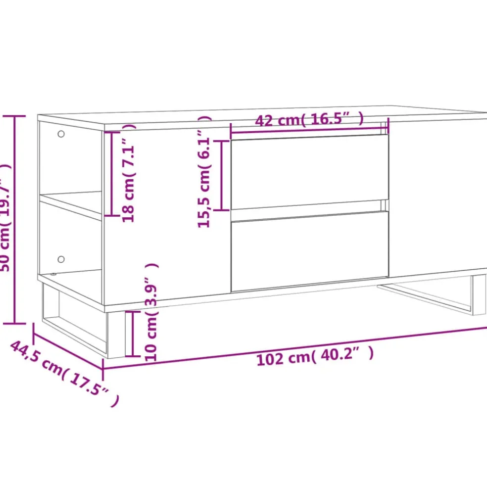 vidaXL Salontafel 102x44,5x50 cm bewerkt hout gerookt eikenkleurig