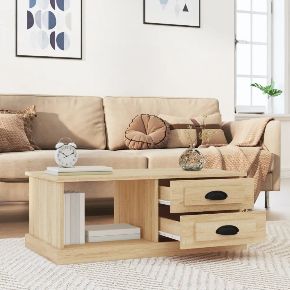 vidaXL Salontafel 90x50x35 cm bewerkt hout sonoma eikenkleurig
