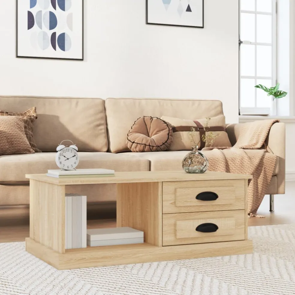 vidaXL Salontafel 90x50x35 cm bewerkt hout sonoma eikenkleurig